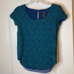 Aritzia Forest Green Embroidered Blouse